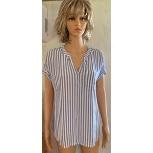BEACH LUNCH LOUNGE Women's Periwinkle & White Striped Rayon Top Size SMALL